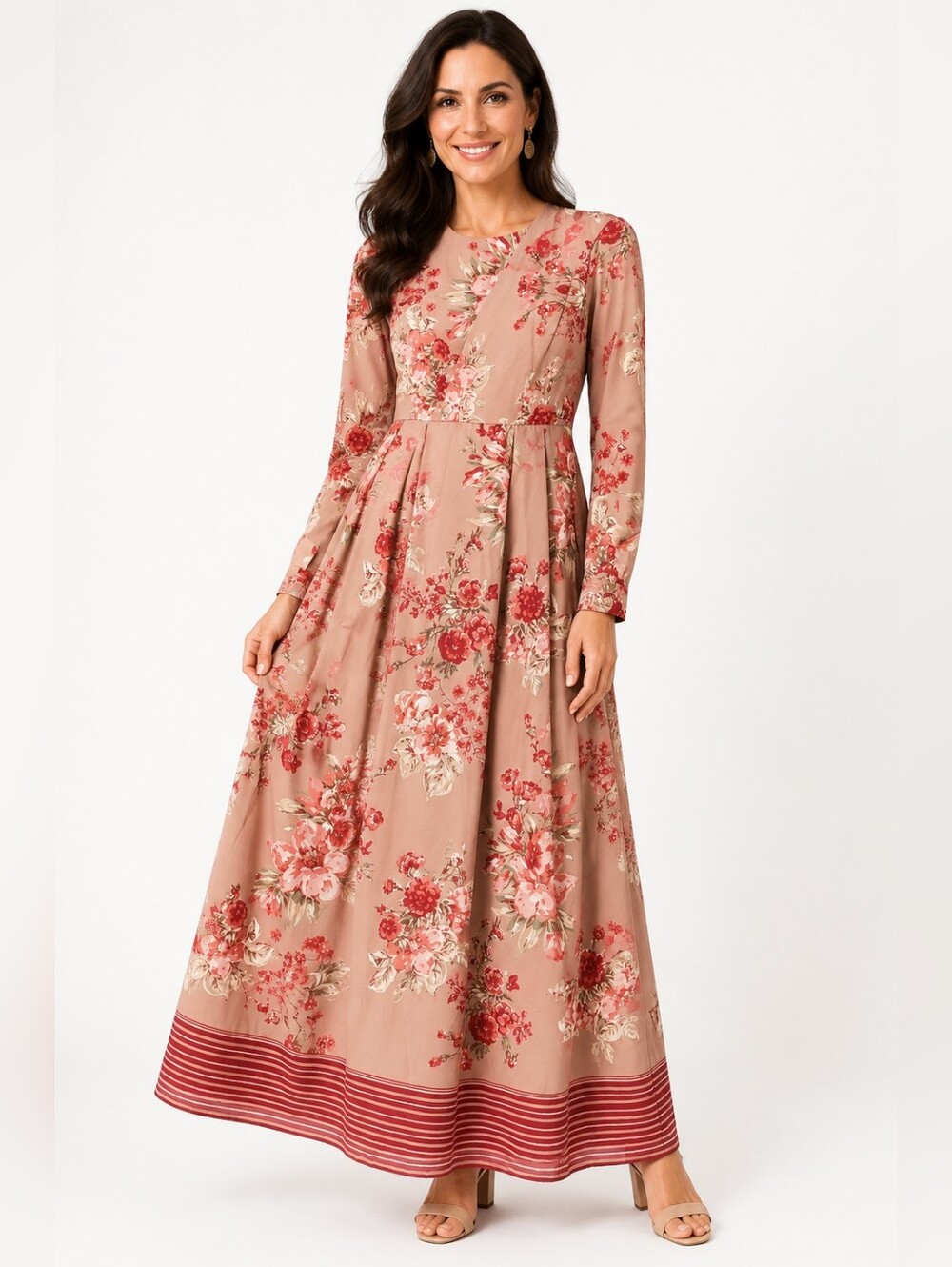 AnnahHariri Floral Long Sleeve Maxi Dress Blush Pink Romantic Size 6